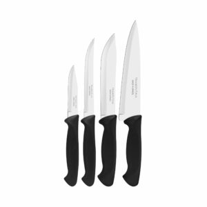 Tramontina Usual 4 Pieces Knife Set with Stainless Steel Blade and Black Polypropylene Handle