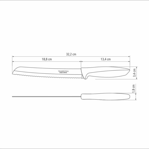 Tramontina Plenus 8 Inches Bread Knife with Stainless Steel Blade and White Polypropylene Handle