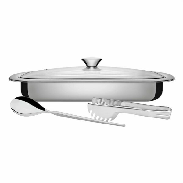 Tramontina Cosmos 3-Pieces Stainless Steel Roasting and Serving Set with Glass Lid