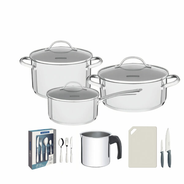 26 Pcs - Cookware Set +  Flatware Set + Milk Boiler + Knives Set