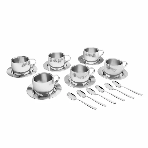 Tramontina Chá e Café 18-Pieces Glossy Stainless Steel Tea and Cappuccino Set with Cup, Saucer and Spoon