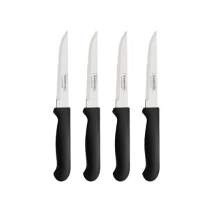 Tramontina Condor 4-Pieces Steak Knife Set with Stainless Steel Blade and Black Polypropylene Handle