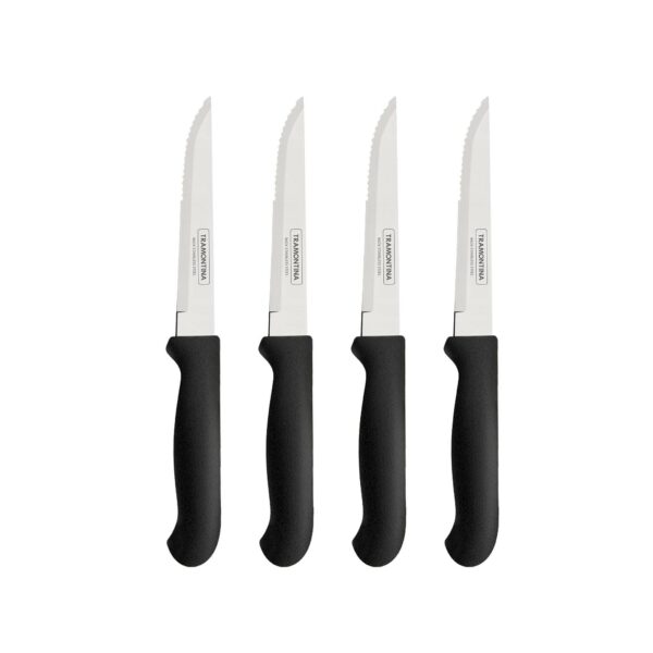 Tramontina Condor 4-Pieces Steak Knife Set with Stainless Steel Blade and Black Polypropylene Handle