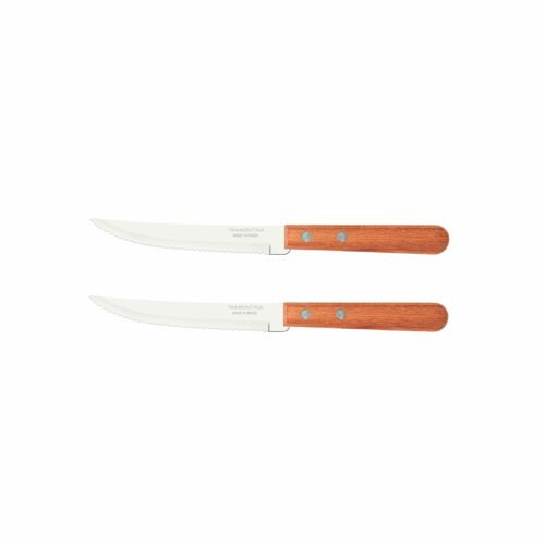 Tramontina Dynamic 2-Pieces Steak Knife Set with Serrated Edge Stainless Steel Blade and Natural Wood Handle