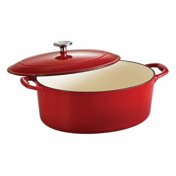 Tramontina Series 1000 7 Qt Red Enameled Cast Iron Covered Oval Dutch Oven