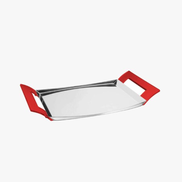 Tramontina rectangular stainless steel tray with red SAN handles, 46x27 cm