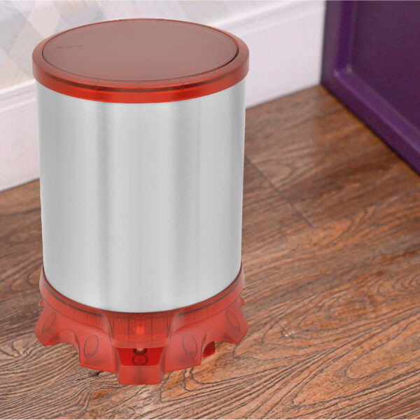 Tramontina Sofie 5Liter Stainless Steel Pedal Trash Bin with Scotch Brite Finish and Transparent Red Plastic Detailing