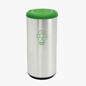 Tramontina Piemonte 40Liter stainless Steel Swing Trash Bin with a Scotch Brite Finish and Green PolypropyleneLid and Base
