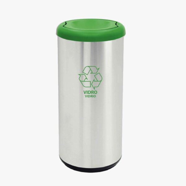 Tramontina Piemonte 40Liter stainless Steel Swing Trash Bin with a Scotch Brite Finish and Green PolypropyleneLid and Base