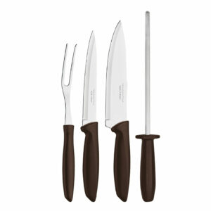Tramontina Plenus 4-Pieces Barbecue Kit with Stainless Steel Blades and Brown Polypropylene Handles