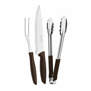 Tramontina Plenus 3-Piece Barbecue Kit with Stainless-Steel Blades and Brown Polypropylene Handles