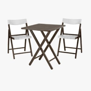 Tramontina Potenza FSC 3-Piece Set Folding Chairs and Table with Tobacco Tauari Wood and White Plastic