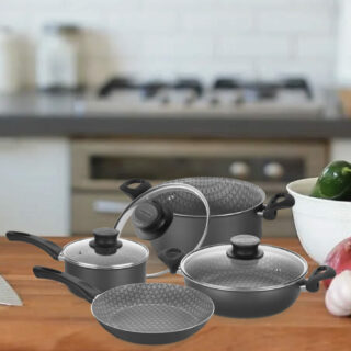Black 7 pcs Cookware Set Non Stick with all Pots Needed for your Meals!