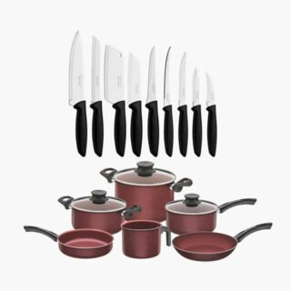 18 pcs Set with 9 Pcs Red Cookware Set and 9 pcs Knife Set Included!!