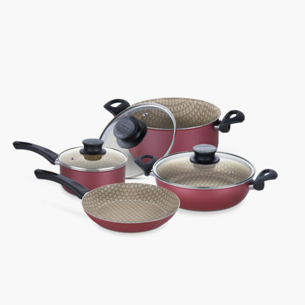 Red 7 pcs Cookware Set Non Stick with all Pots Needed for  your Meals!
