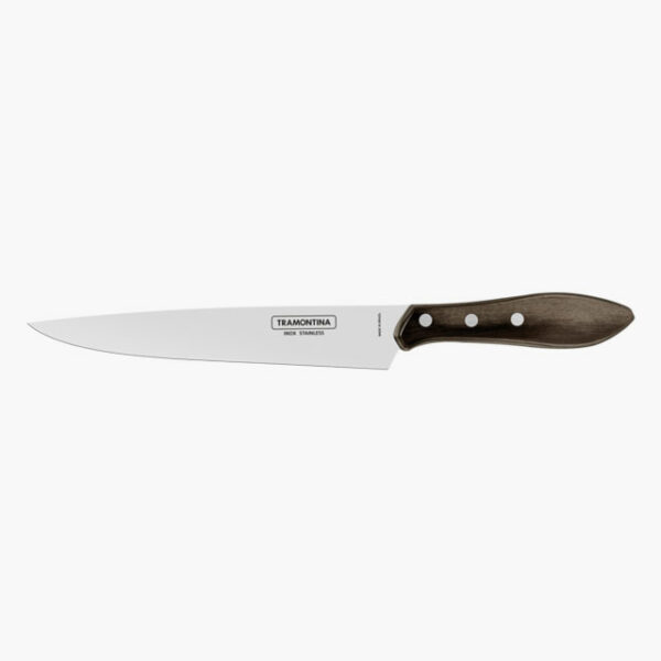 Tramontina 8 inch stainless steel knife with brown Polywood handle