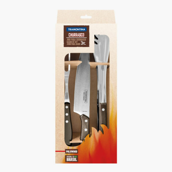 stainless steel utensil set with brown Polywood handles, 3pc set