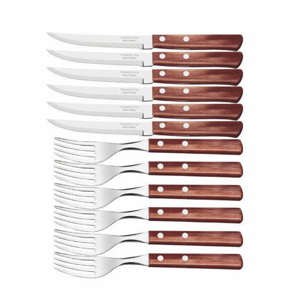 stainless steel flatware set with red Polywood handles, 12pc set