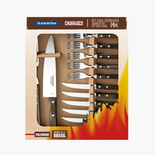 Knives and Forks Full Barbecue Set Polywood 14 Pcs