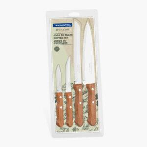 Tramontina Dynamic 4-Pieces Knife Set with Stainless-Steel Blades and Natural Wood Handles