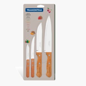 Tramontina Dynamic 4 Pieces Knife Set with Stainless Steel Blade and Natural Wood Handle