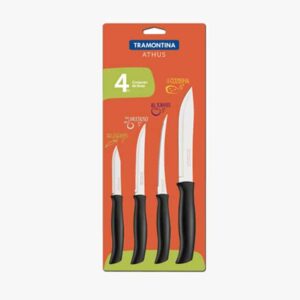 Tramontina Athus 4 Pieces Knife Set with Stainless Steel Blade and Black Polypropylene Handle