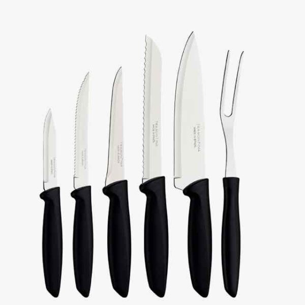 6 Pcs set Plenus stainless steel knife set with black polypropylene handles