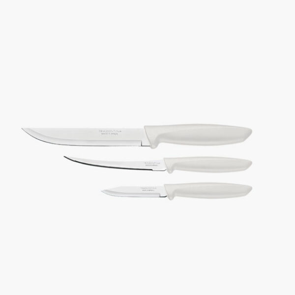 Tramontina Plenus 3 Pieces Knife Set with Stainless Steel Blade and White Polypropylene Handle