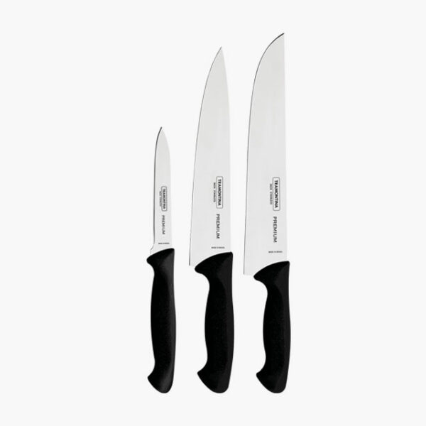 Tramontina Premium 3 Pieces Knife Set with Stainless Steel Blade and Black Polypropylene Handle