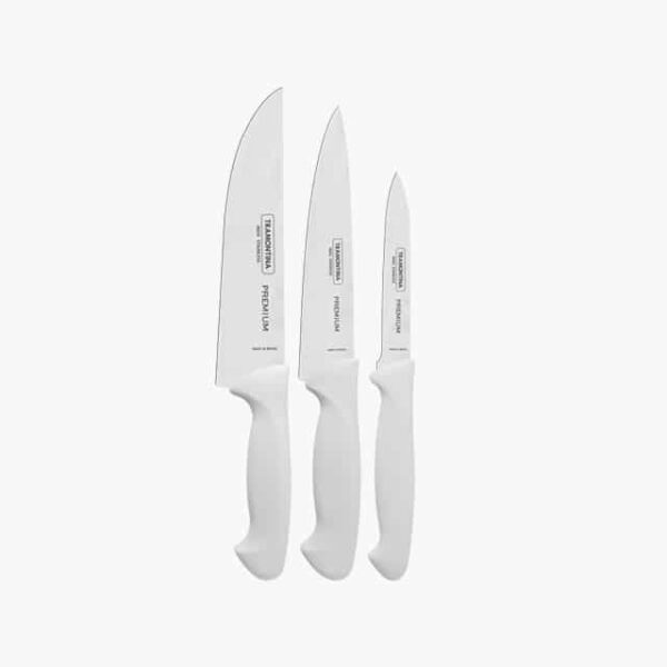 Tramontina Premium 3 Pieces Knife Set with Stainless Steel Blade and White Polypropylene Handle