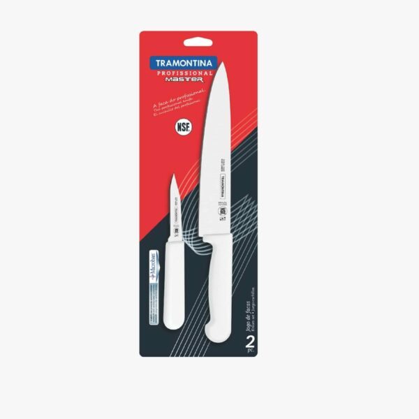 Tramontina Professional 2 Pieces Knife Set with Stainless Steel Blade and White Polypropylene Handle with Antimicrobial Protection