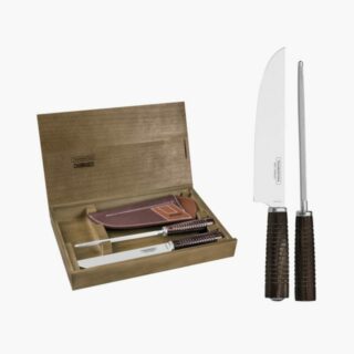 2 pcs Set - 8 inches Forged Knife with Leather Cover, Wooden Box