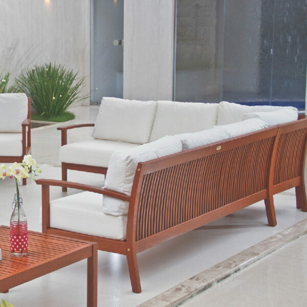 3 Seats Sofa with Arms Jatobá Wood and Acqua Block Upholstered