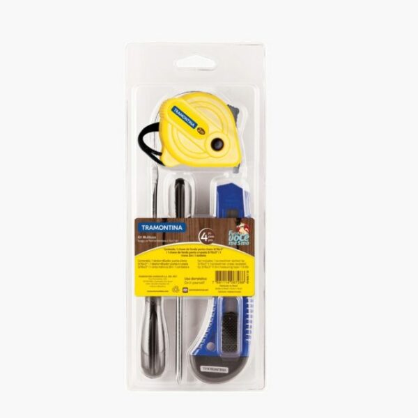 Tramontina 4 Pieces Tools Set | 2x Screwdriver + Retractable Knife + Measuring Tape