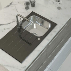 Tramontina 86x50cm 1B Stainless Steel Sink with Black Tempered Glass Surface
