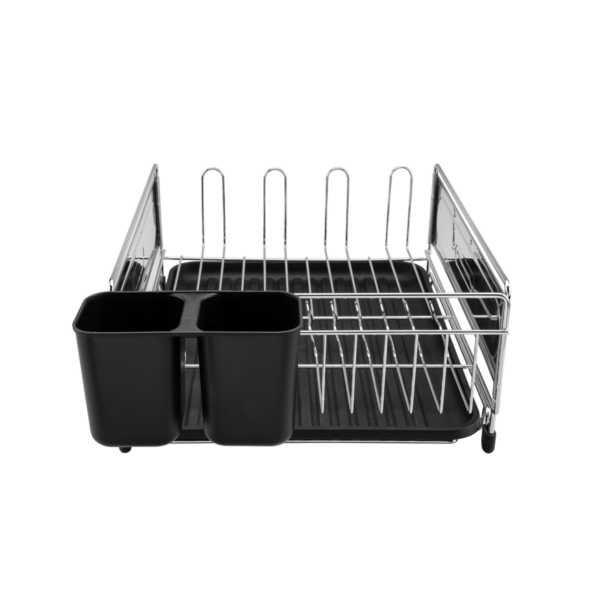 Tramontina Plurale black chrome steel dish drainer rack with cutlery holder
