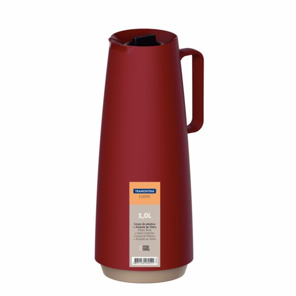 Tramontina Exata Red Plastic Thermal Flask with 1 Liter Glass Liner