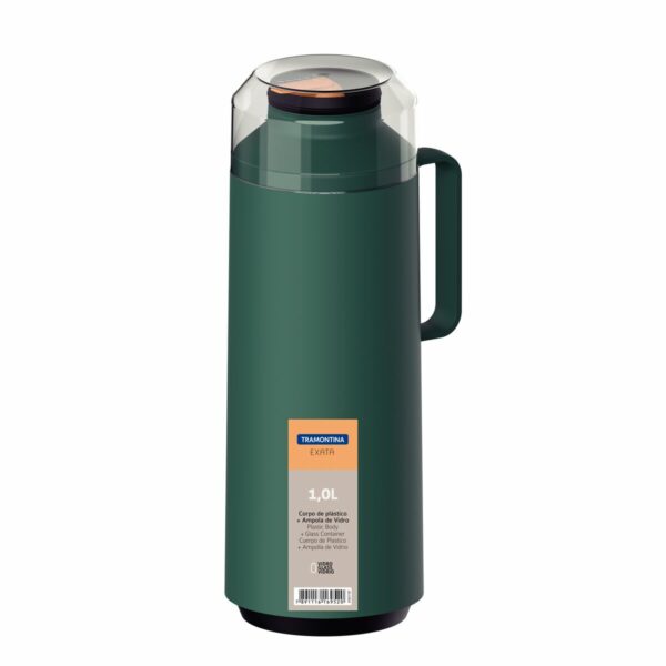 Tramontina Exata Green Plastic Thermal Beverage Dispenser with 1 Liter Glass Liner and Plastic Lid