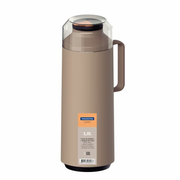 Tramontina Exata Beige Plastic Thermal Beverage Dispenser with 1 Liter Glass Liner and Plastic Lid
