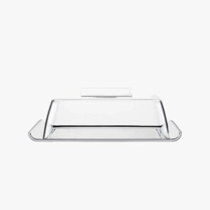 Tramontina rectangular stainless steel butter dish with clear dome cover