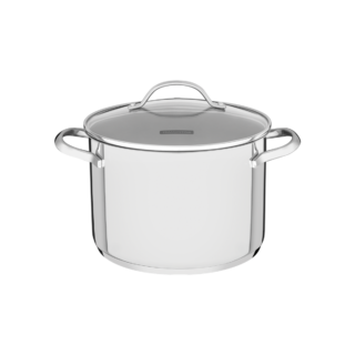Una stainless steel stock pot with tri-ply base and glass lid, 20 cm and 4.6 L