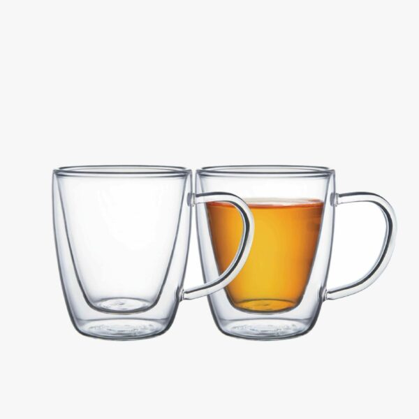 Tramontina double-walled glass coffee and tea cup set with handles, 2 pieces