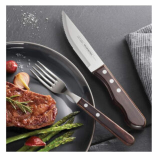 Jumbo steak knife set with brown Polywood handles, 4pc set