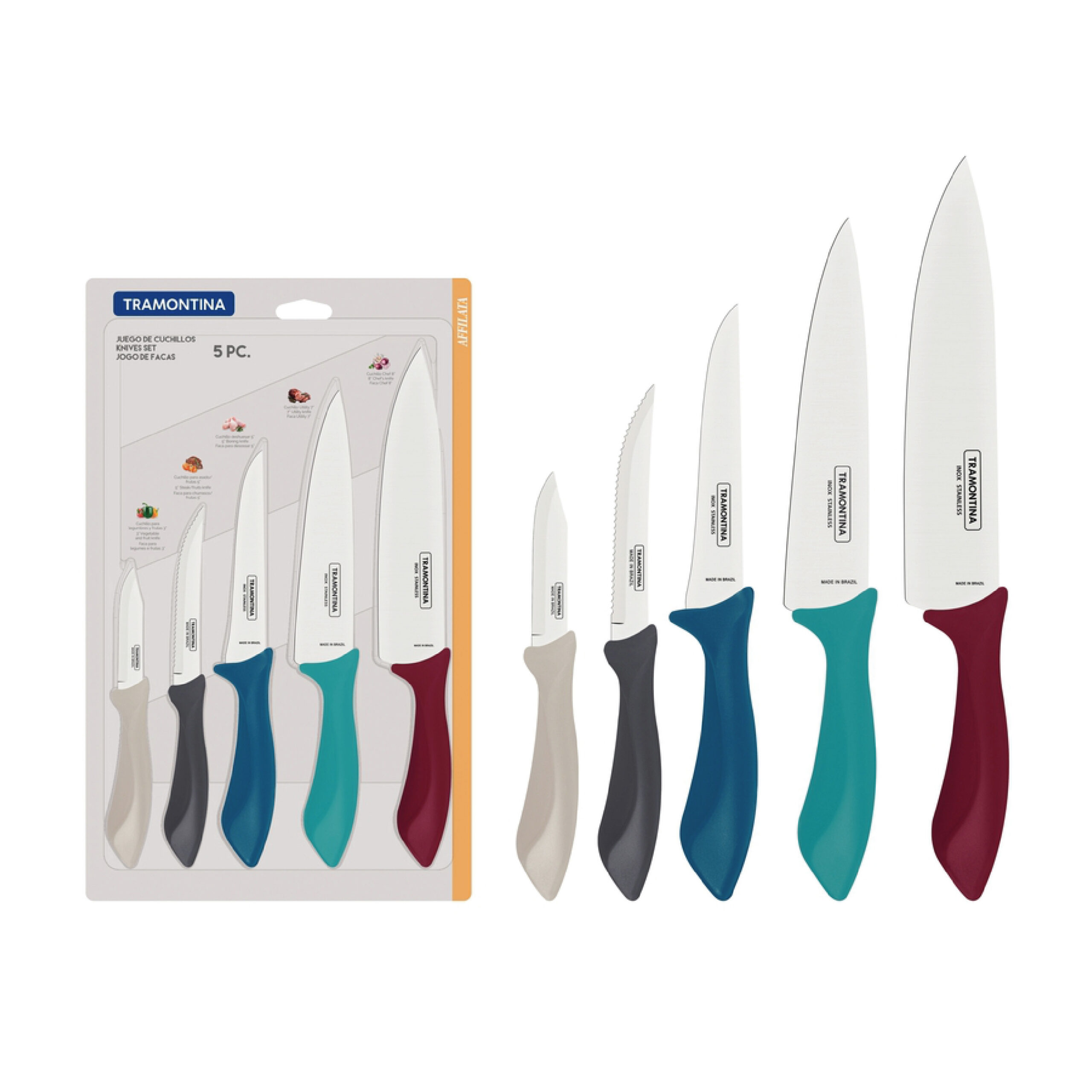 Tramontina Premium Juego de Cuchillos Stainless Steel Knife Set with Polypropylene Handles (3 Pc)