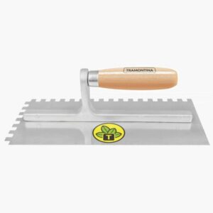Tramontina Metal Square Trowel with Smooth Base Teeth and Wood Handle