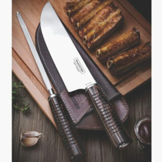 2 pcs Set - 8 inches Forged Knife with Leather Cover, Wooden Box