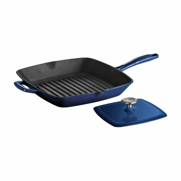 Tramontina Series 1000 11 Inches Cobalt Enameled Cast Iron Grill with Press