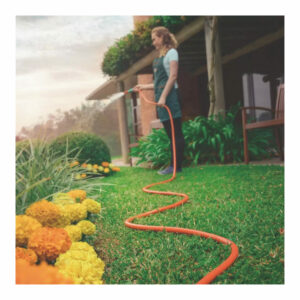Tramontina 25m 1/2-inch Diameter Flex Garden Hose in Orange with 3-Layers PVC Fiber and Braided Polyester Cord with Quick Connectors and Sprayer