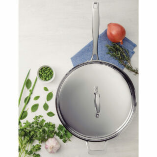 Grano 30 cm 5.6 L stainless steel frying pan with tri-ply body, lid and long handle