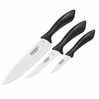 Affilata stainless steel knife set with black polypropylene handles, 3 pcs